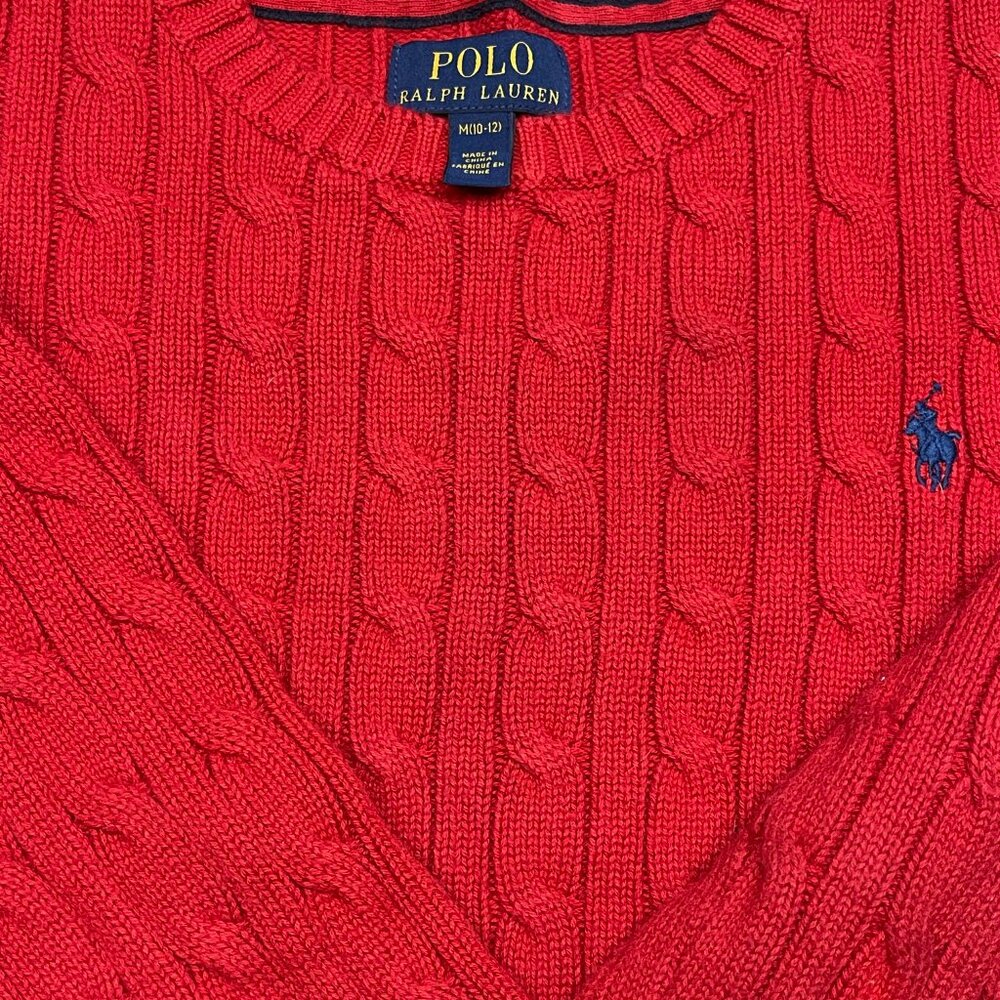 Polo Ralph Lauren Cable Knit Sweater Red Boys Size M (10-12)